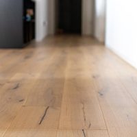 Vue intérieure d'une maison, planche de parquet en bois veiné de noir