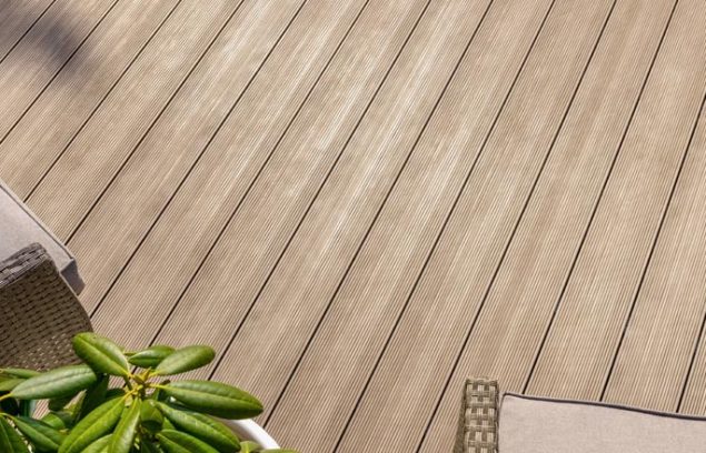 terrace with wpc decking boards. banner copy space terrace with wpc decking boards. banner copy space