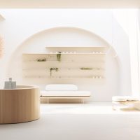 Intérieur moderne de la réception d'un magasin-salon